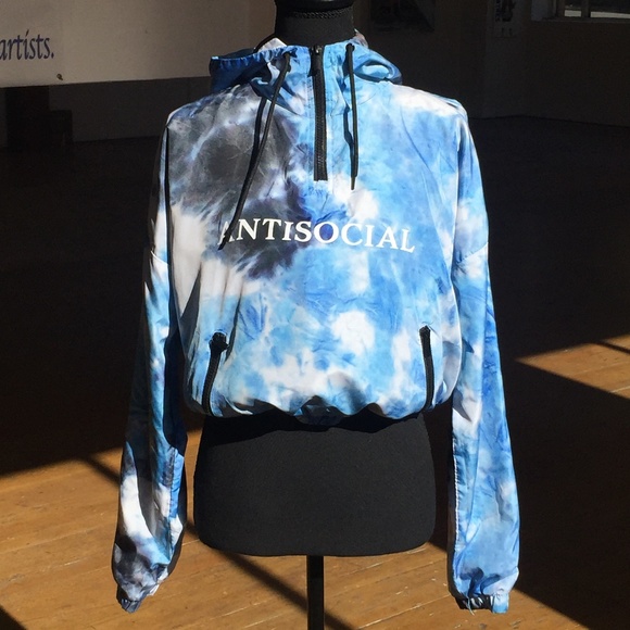 Antisocial Cropped blue tie die looking hooded jacket - Picture 4 of 8